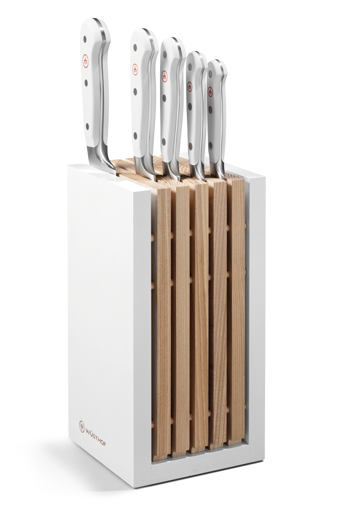 Classic White 6-Piece Knife Block Set with Bread Knife